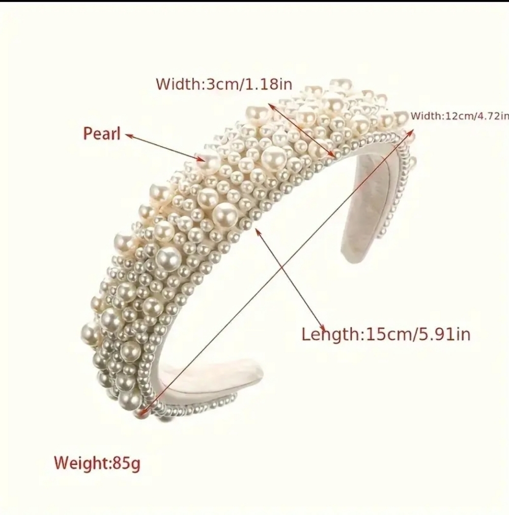 Elegant Wide Imitation Pearl Headband Cream NEW - Picture 5 of 5